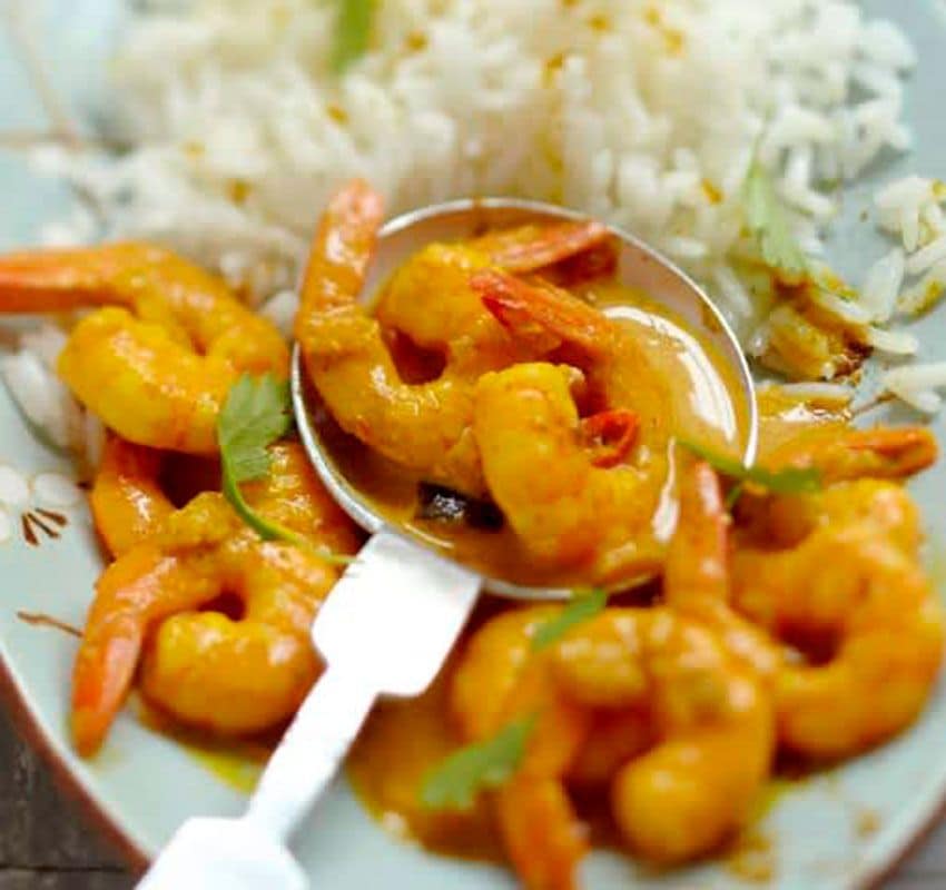 Arroz al curry con gambas