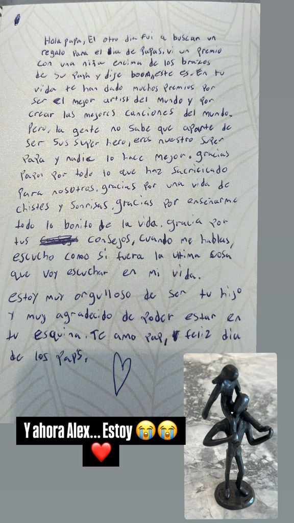 Su hijo, Alex, le escribió una carta para explicarle cómo fue que eligió su regalo: un premio al mejor papá 