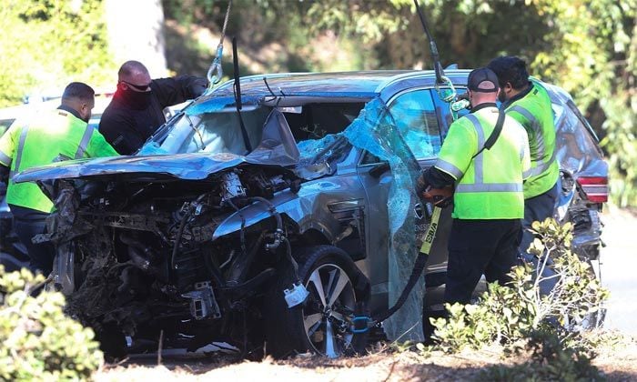 Estado en el que quedó el coche de Tiger Woods después del grave accidente de tráfico que sufrió