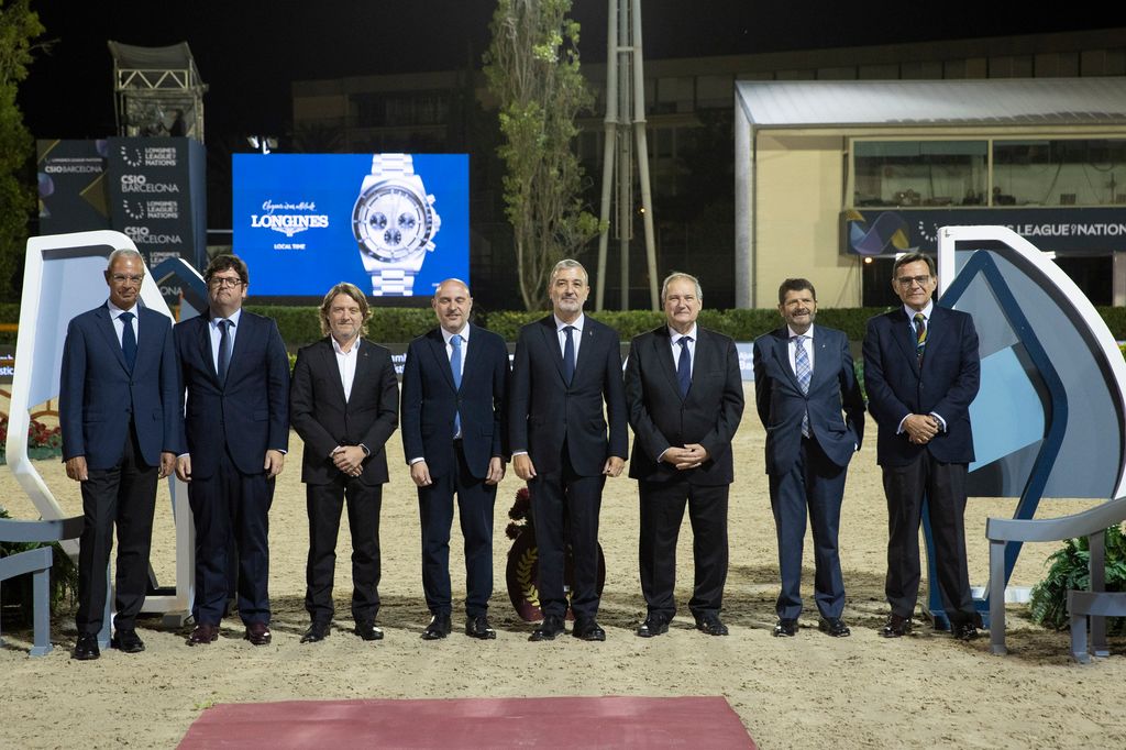   Santiago Mercé, president of CSIO Barcelona; David Escudé, sports councilor of Barcelona City Council; Carlos Prieto, Government delegate in Catalonia; Jaume Collboni, mayor of Barcelona; Jordi Hereu, minister of industry and tourism; Albert Batlle, deputy mayor of Barcelona City Council and Luis Comas, president of the Real Club de Polo de Barcelona Foundation