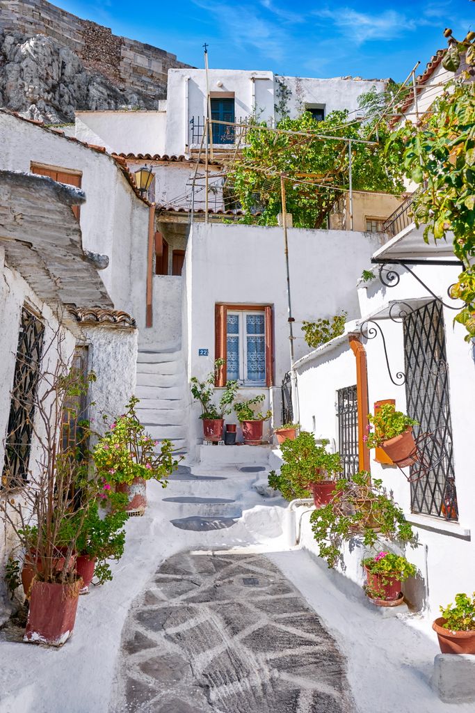 Zona de casas tradicionales de Anafiotika, en el barrio de Plaka, en Atenas