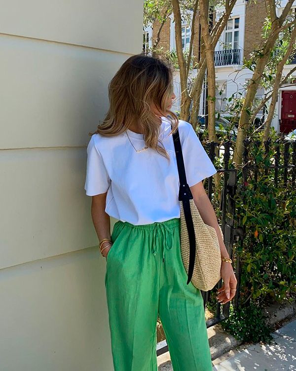 coastal grandmother aesthetic tendencia pantalones lino verdes