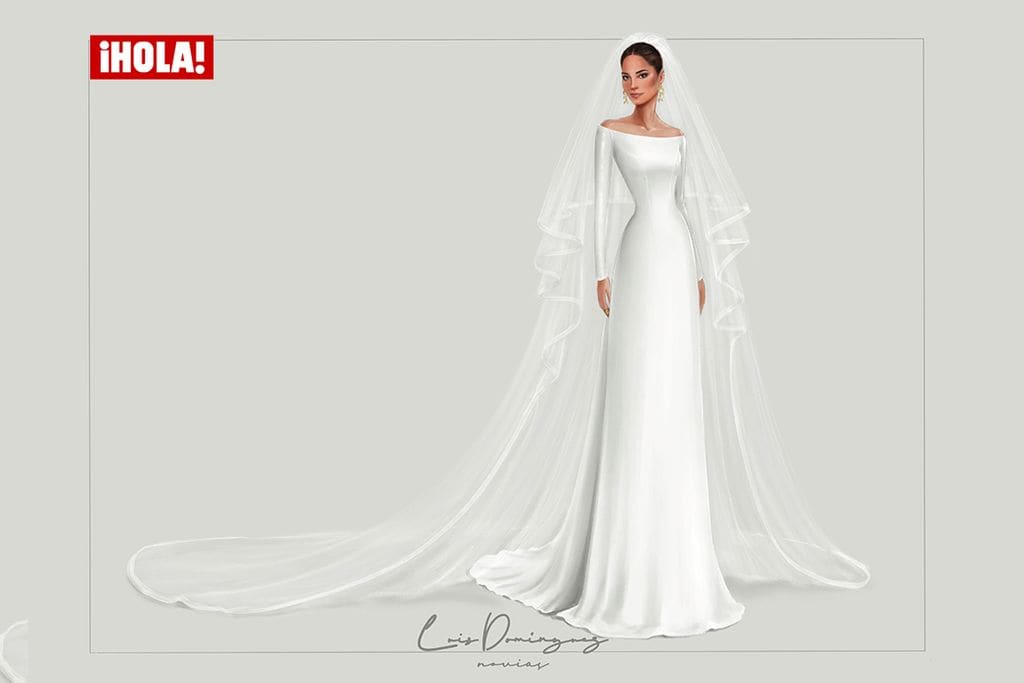 Este es el sketch del vestido de novia de Andrea Meza, diseñado por Luis Domínguez