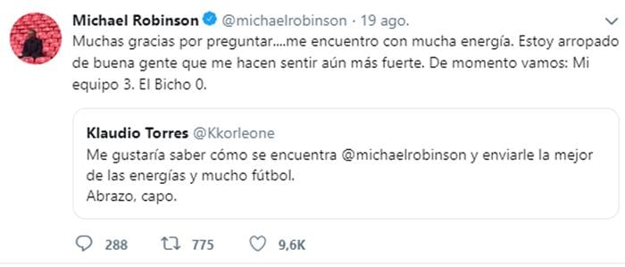 Michael Robinson comparte buenas noticias sobre su enfermedad