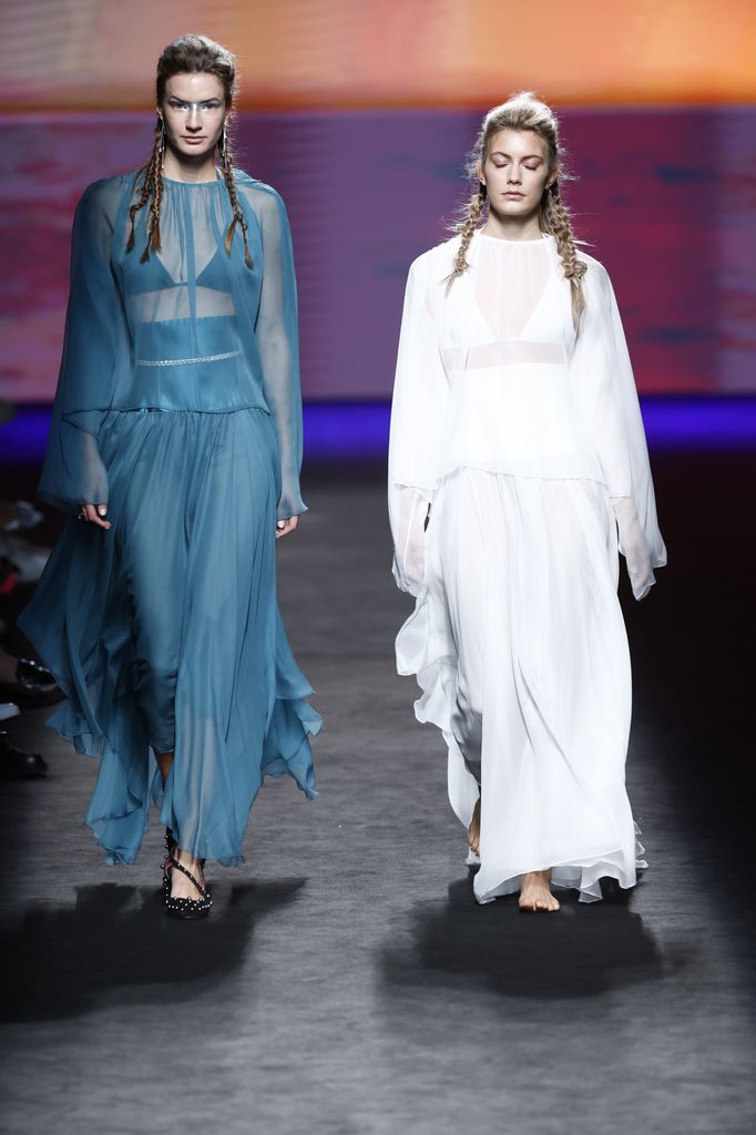 Martina Figo Svedin wears at collection runway a creation from âYnes Suelves â during Pasarela Cibeles Mercedes-Benz Fashion Week Madrid 2023 in Madrid, on 14 September 2023.