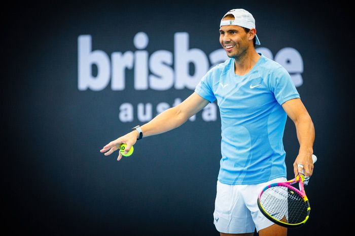 Rafa Nadal entrenando para el torneo de Brisbane (Australia)