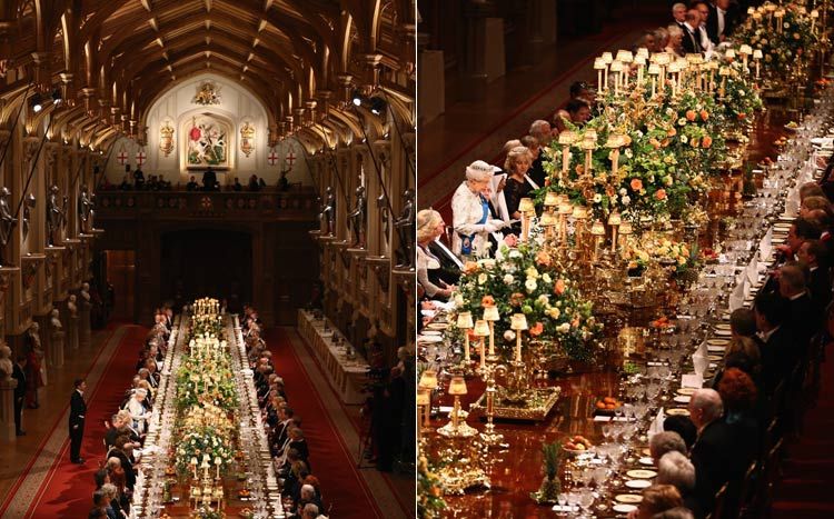 En el castillo Windsor se encuentra el salón de Saint George, de estilo barroco con alteraciones góticas, que fue reconstruido tra el incendio de 1992
