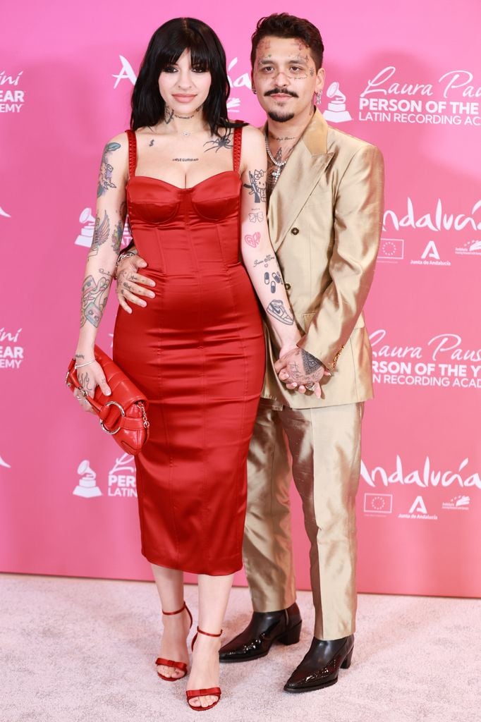 SEVILLE, SPAIN - NOVEMBER 15: Cazzu and Christian Nodal attend The Latin Recording Academy's 2023 Person of the Year Gala Honoring Laura Pausini at FIBES Conference and Exhibition Centre on November 15, 2023 in Seville, Spain. (Photo by Patricia J. Garcinuno/WireImage)