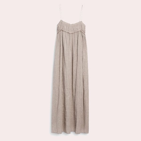 Vestido midi gofrado mezcla lino algodón Massimo Dutti