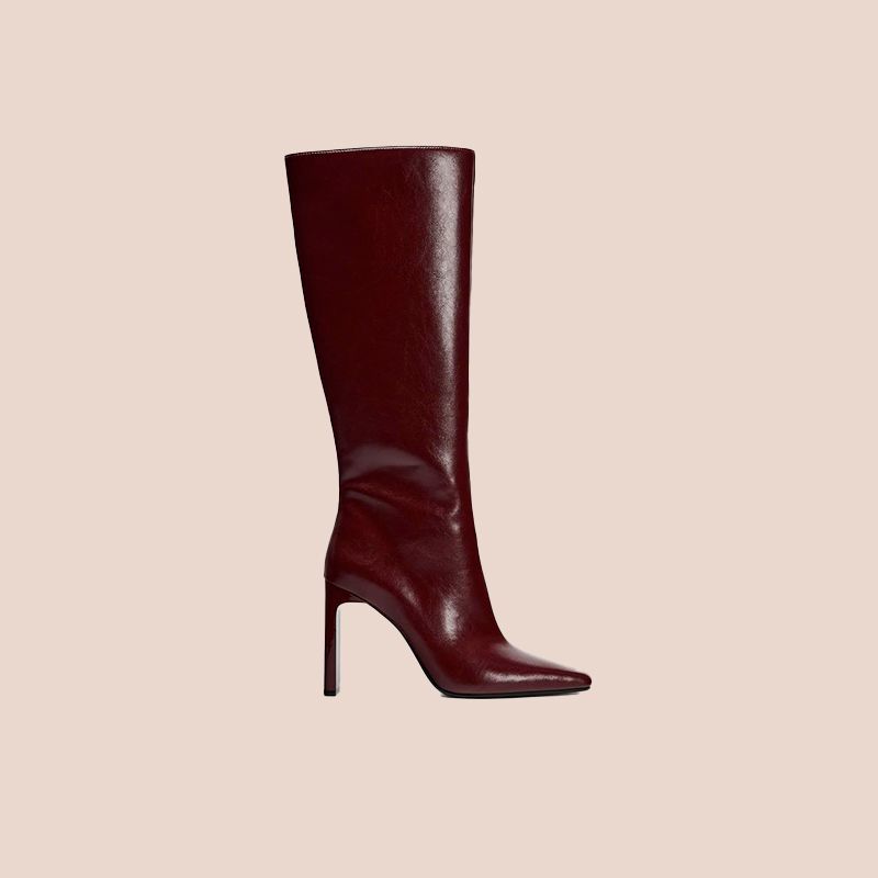 Botas burdeos de tacón de Zara