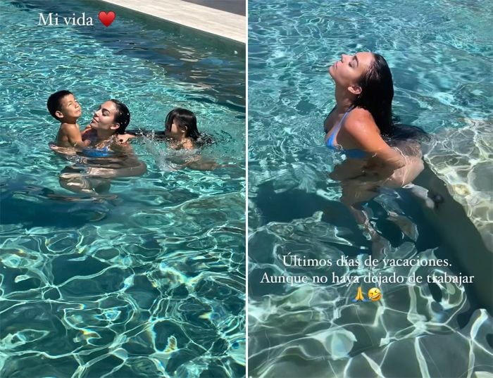 Georgina Rodríguez en la piscina con sus hijos