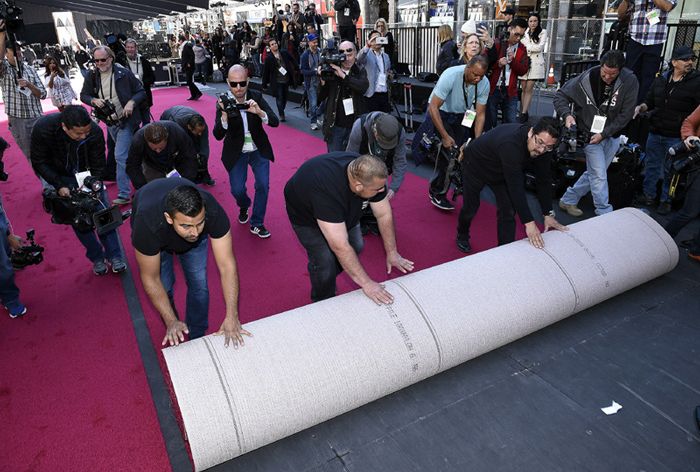 Así desplegaban la alfombra roja este mismo jueves en el teatro Dolby de Los Ángeles
