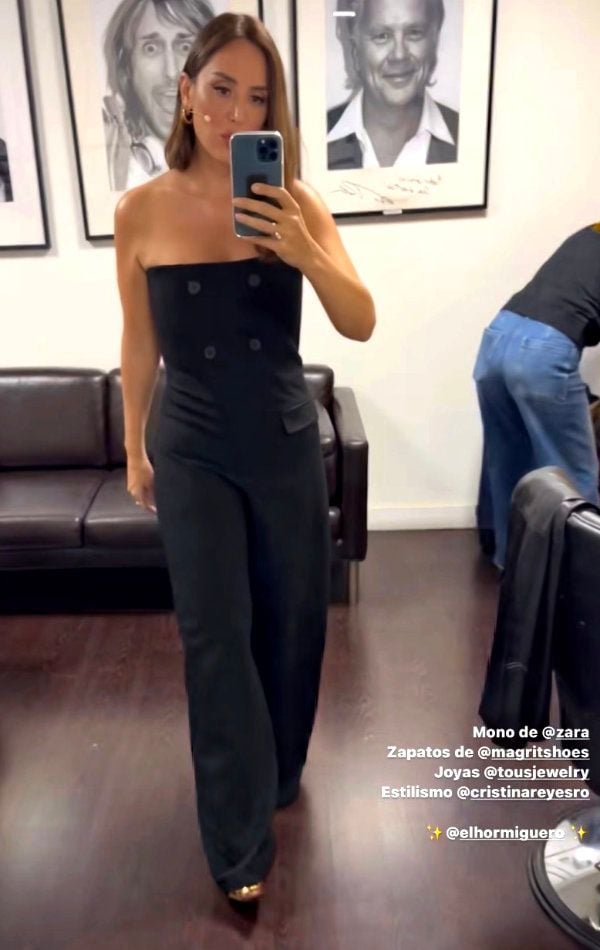 Tamara Falcó con mono negro de Zara en 'El Hormiguero'