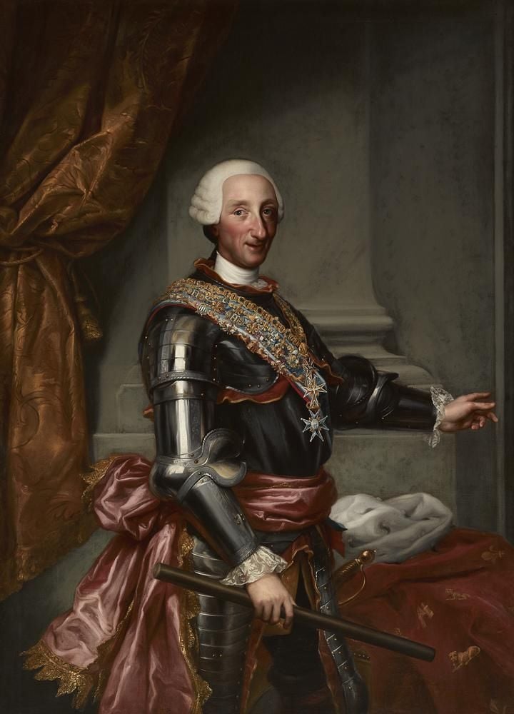 Carlos III con armadura, retrato de Mariano Salvador Maella de 1783 