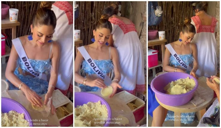 Miss Bolivia se puso a hacer tortillas, ¡le quedaron perfectas!