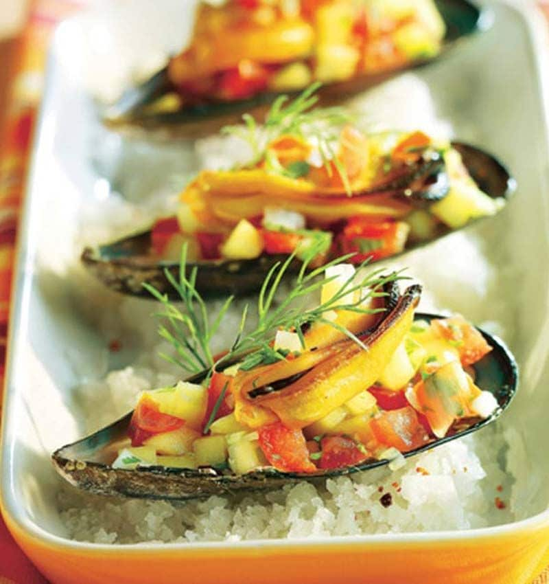 mejillones ensalada mango