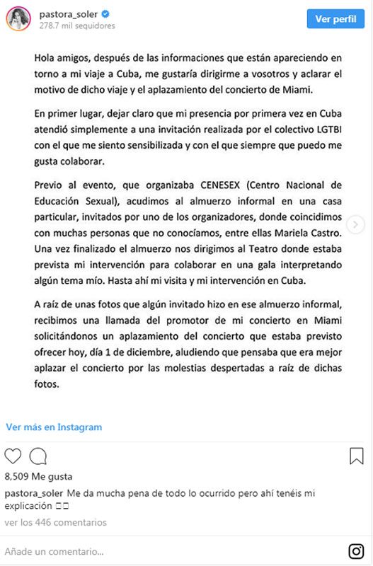 Comunicado de Pastora Soler