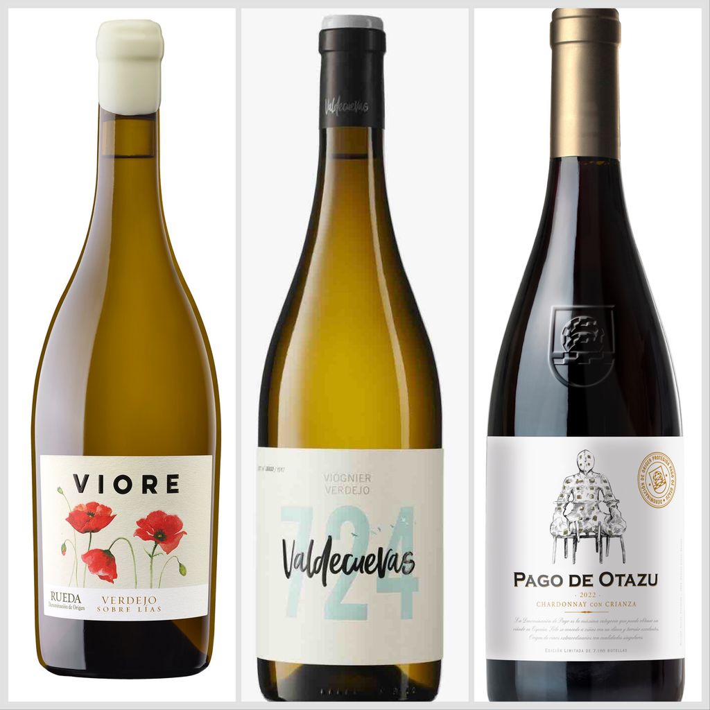 Vinos blancos: Viore Verdejo sobre lías 2023; Valdecuevas 724 Viognier 2022 y Pago de Otazu Chardonnay 2022