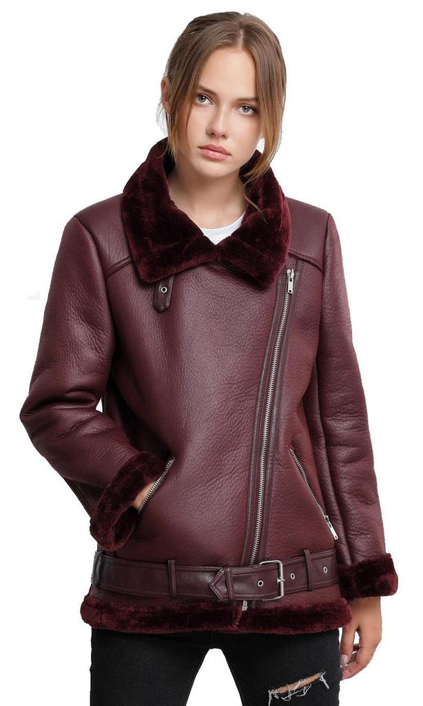 faux fur shearling leather biker jacket de vertvir