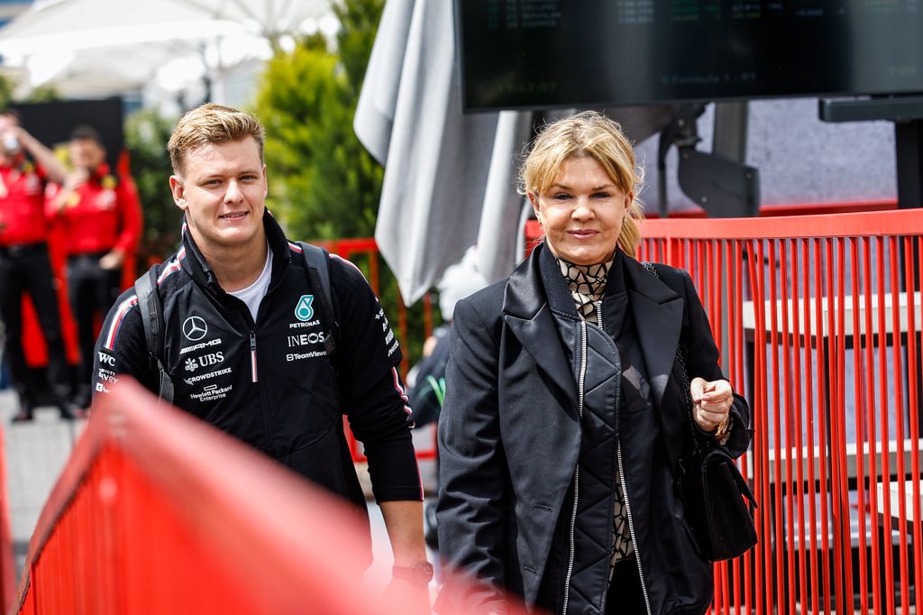 Mick Schumacher with his mother, Corinna Schumacher, at the Formula 1 Azerbaijan Grand Prix in 2023