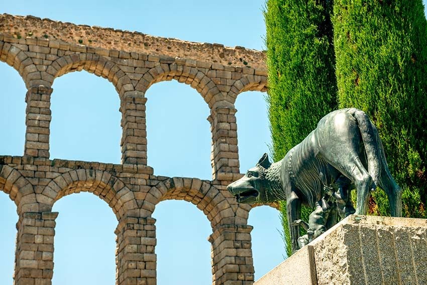 Loba capitolina junto al Acueducto de Segovia