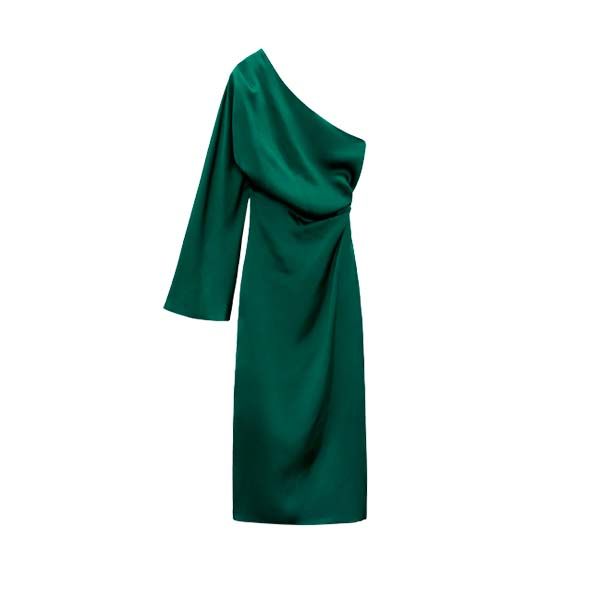 zara vestido asimetrico verde