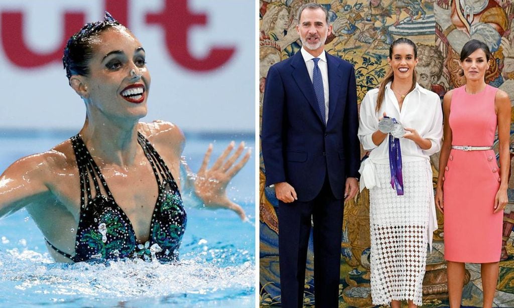 
Tras hacer historia en el Mundial de Natación de Gwangju (a la izquierda), donde consiguió tres medallas, Ona Carbonell fue recibida por don Felipe y doña Letizia en el en el Palacio de la Zarzuela (derecha).
