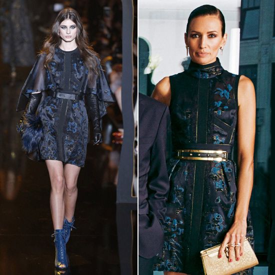 Nieves Álvarez lució un ‘minivestido’ negro con detalles azules, de Elie Saab (colección otoño-invierno 2015-2016). Para un acabado más exquisito, llevó unas sandalias doradas y anudadas en el tobillo, de la firma Dsquared2; y joyas de Bulgari.
