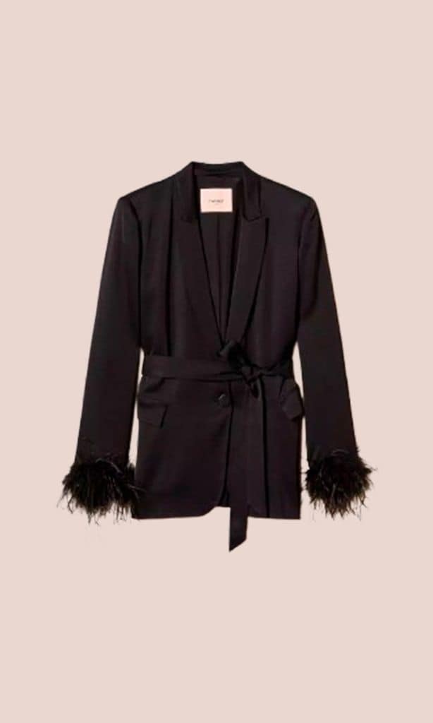 Blazer de raso con plumas (370 euros)