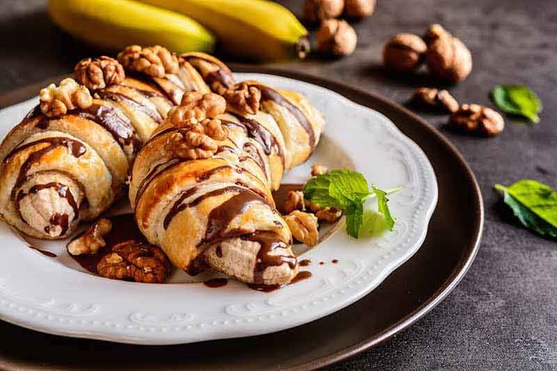 postres recetas platano chocolate nueces hojaldre