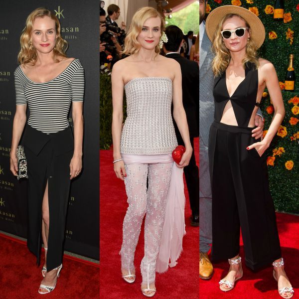 Los pantalones son, de hecho, una de las armas secretas de Diane Kruger para dar la 'campanada' en la alfombra roja: esta temporada volvía a repetir con ellos en la Veuve Clicquot Polo Classic, concretamente con un mono de una pieza en color negro, con escote en pico y cut-outs tipo trikini, de la colección primavera-verano 2011 de Roland Mouret. La actriz lo combinaba con unas gafas de sol de pasta de Rag & Bone (318,19 €) y sombrero de paja.
