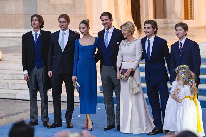 Pablo de Grecia y su familia en la boda del príncipe Philippos y Nina Flohr