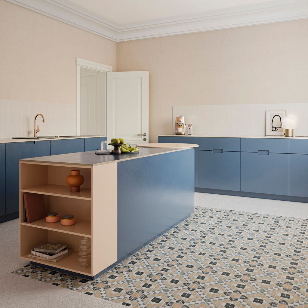 Cocina con muebles azules