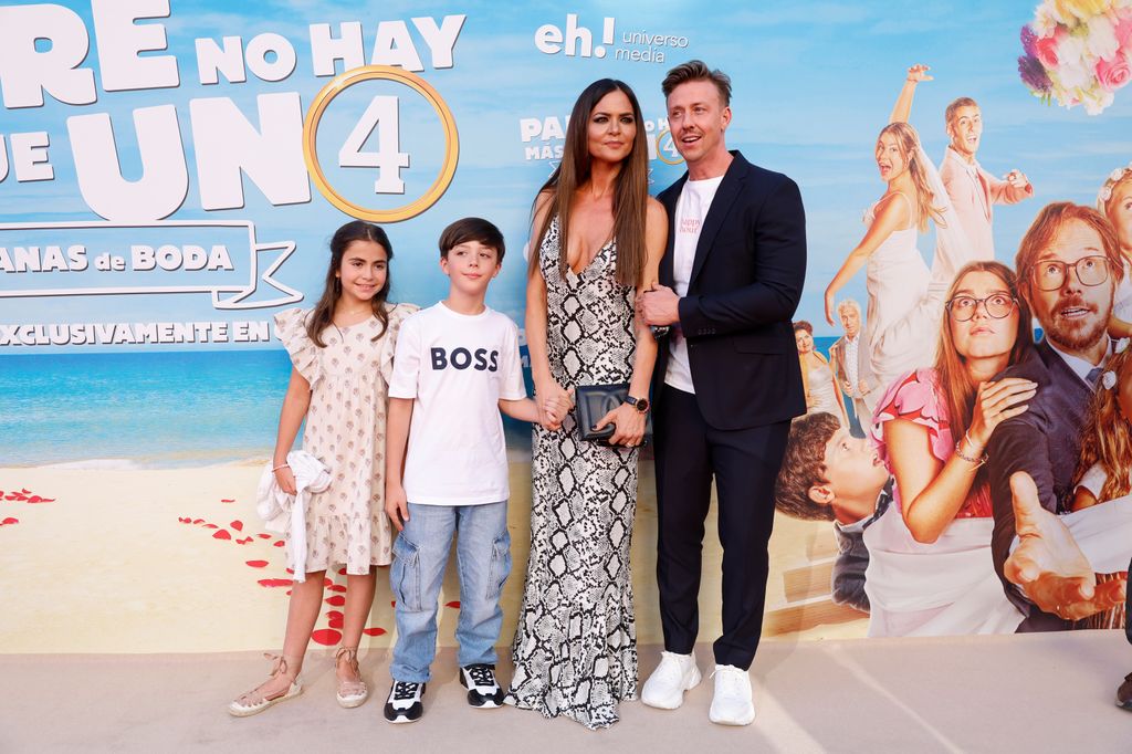 Former soccerplayer Jose Maria Gutierrez " Guti" with Romina Belluscio and their son Enzo Gutierrez during the premiere of the movie "Padre no hay mas que uno 4" in Madrid, July 16, 2024