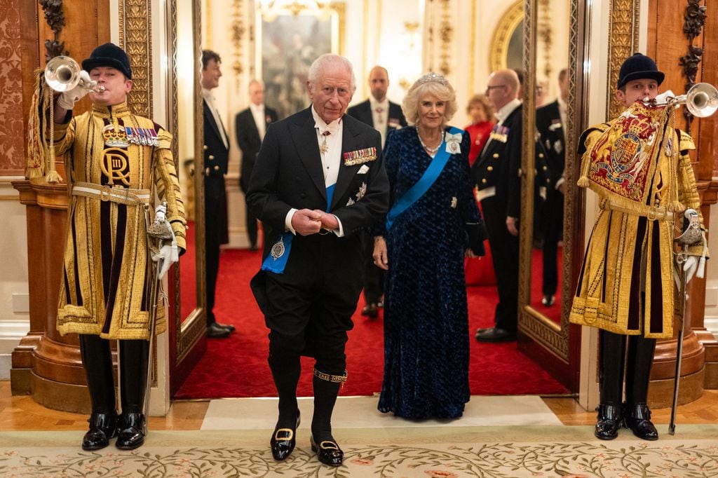 El rey Carlos III con pantalones bombachos en la recepción al Cuerpo Diplomático en el Palacio de Buckingham el 19 de noviembre de 2024