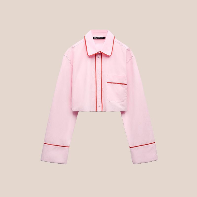 camisa crop zara rosa
