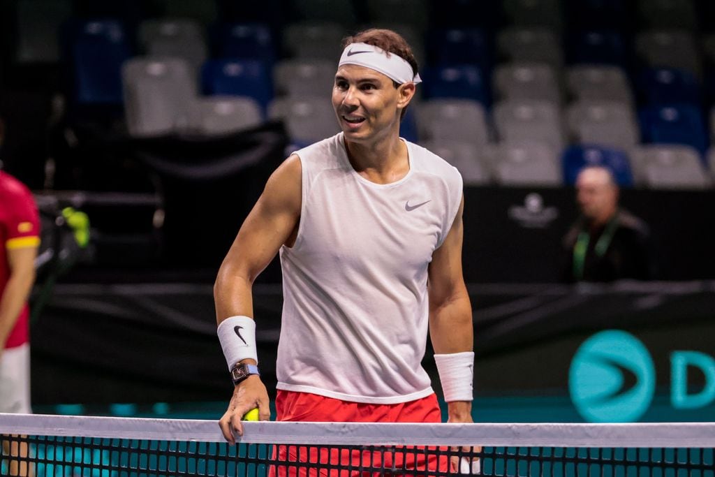 Rafa Nadal durante los entrenamientos previos a su partido de Copa Davis en Málaga