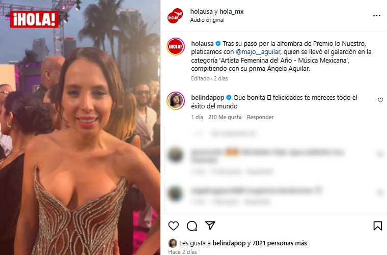 Belinda comentó nuestra entrevista con Majo Aguilar sobre la alfombra magenta de Premio Lo Nuestro