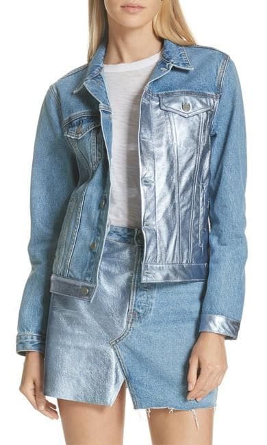 bianca metallic leather panel denim jacket de grlfrnd