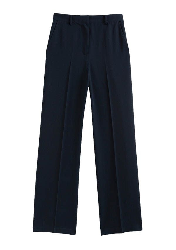 pantalones ancho pinzas azul marino mujer