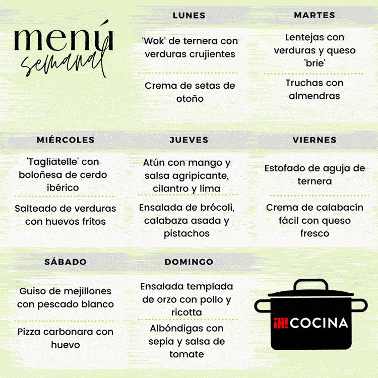 Menú semanal del lunes 2 al domingo 8 de octubre