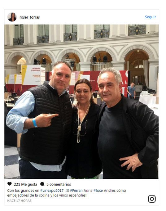 Foto publicada por Roser Torras (presidenta de la academia de The World’s 50 Best Restaurants para España y Portugal) en su cuenta de Instagram, junto a Ferran Adrià y José Andrés, ayer en Burdeos. 
