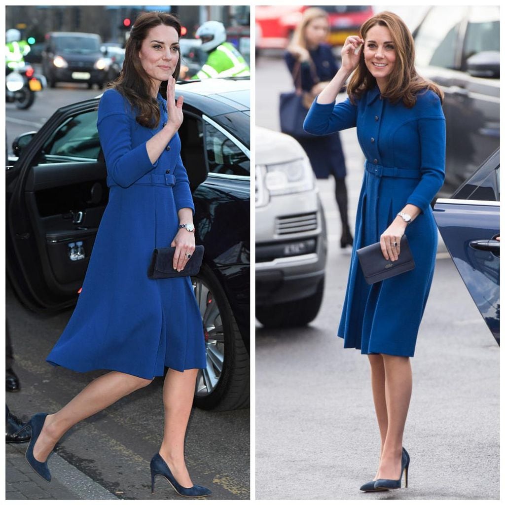 kate middleton con coat dress en azul en 2017 y 2018