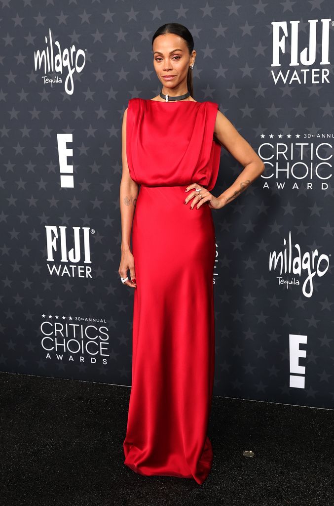 Zoe Saldana attends the 30th Annual Critics Choice Awards at Barker Hangar on February 07, 2025 in Santa Monica, California.  (Photo by Maya Dehlin Spach/FilmMagic)