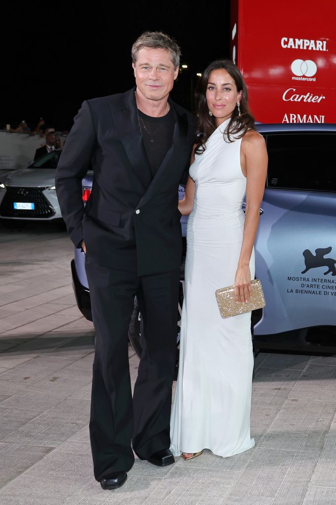 VENICE, ITALY - SEPTEMBER 01: (EDITORS NOTE: Retransmission with alternate crop.) Brad Pitt and Ines de Ramon attends the red carpet of the "Wolfs" screening during the 81st Venice International Film Festival at Palazzo del Cinema on September 01, 2024 in Venice, Italy. (Photo by Pascal Le Segretain/Getty Images for Lexus)