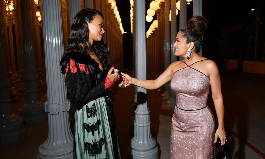 zoe saldana and salma hayek pinault at lacma gala