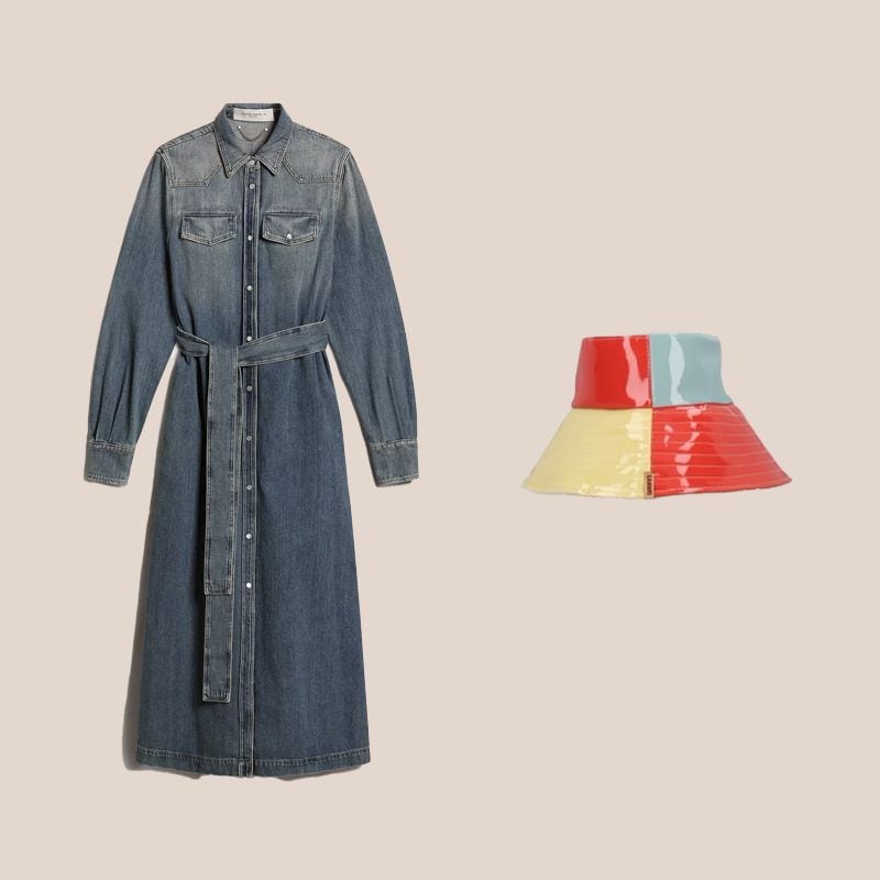 vestido camisero denim y bucket hat