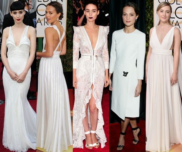 Actrices de Oscar en all white: Rooney Mara, Alicia Vikander y el Saint Laurent de aire helénico de Saoirse Ronan en los Globo de Oro.
