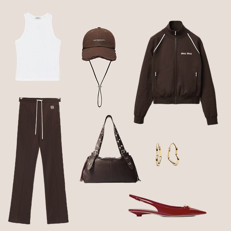 look with chocolate brown tracksuit