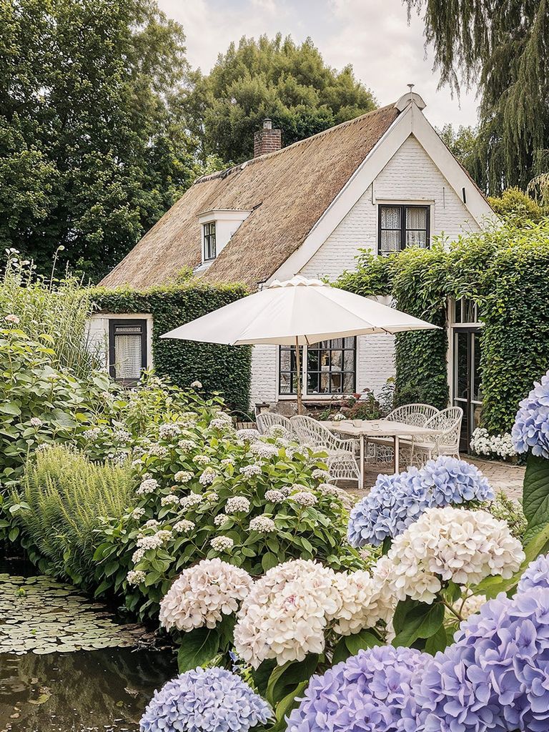 Casa con jardín y flores